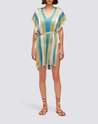 Sundek Women Blue Island Lurex Kaftan With Belt