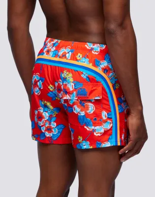 Sundek Repreve® Elasticated Waist Short Swimshorts With Hibi Pansy Print Cheek