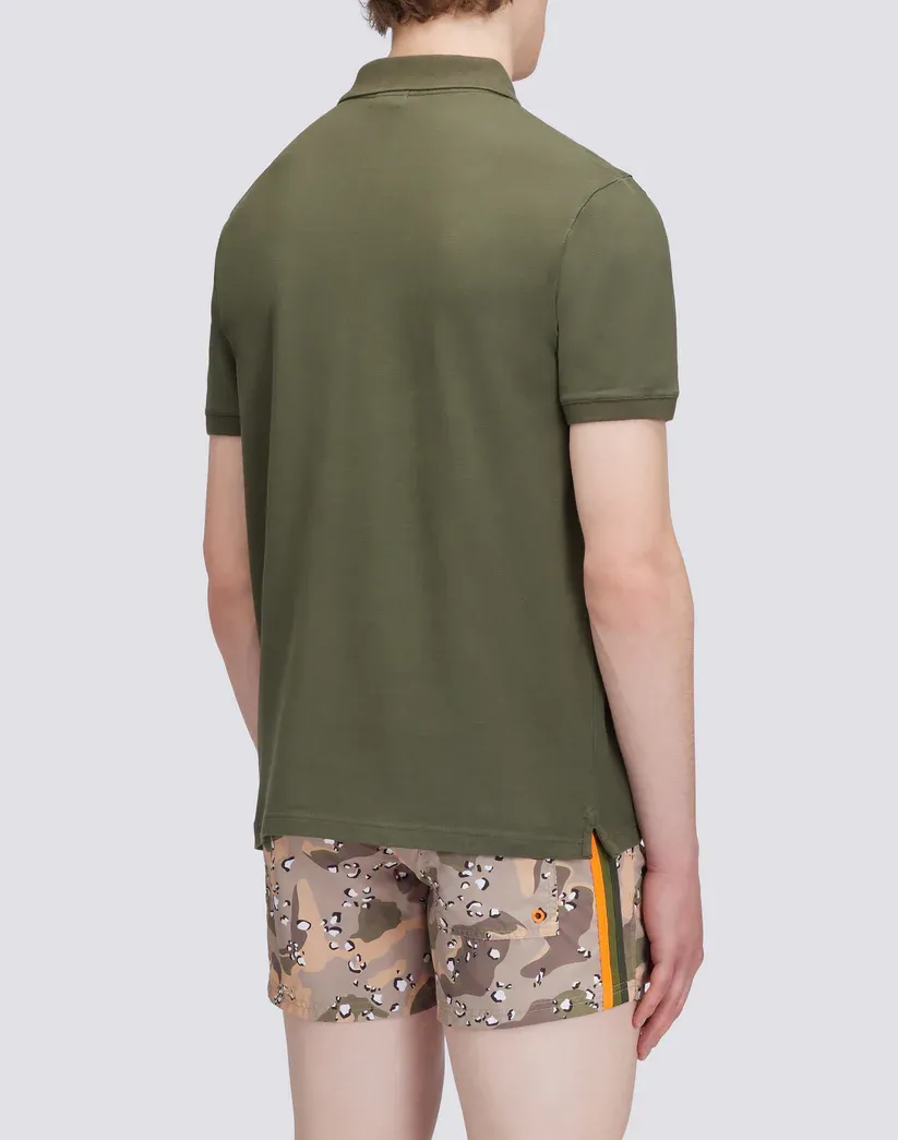 Sundek Men Dark Green Stretch Piquet Cotton Polo Shirt with Rainbow Patch