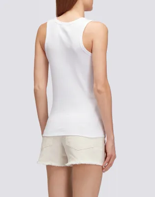 Sundek Women White Ribbed Tank Top with Embroidered Logo