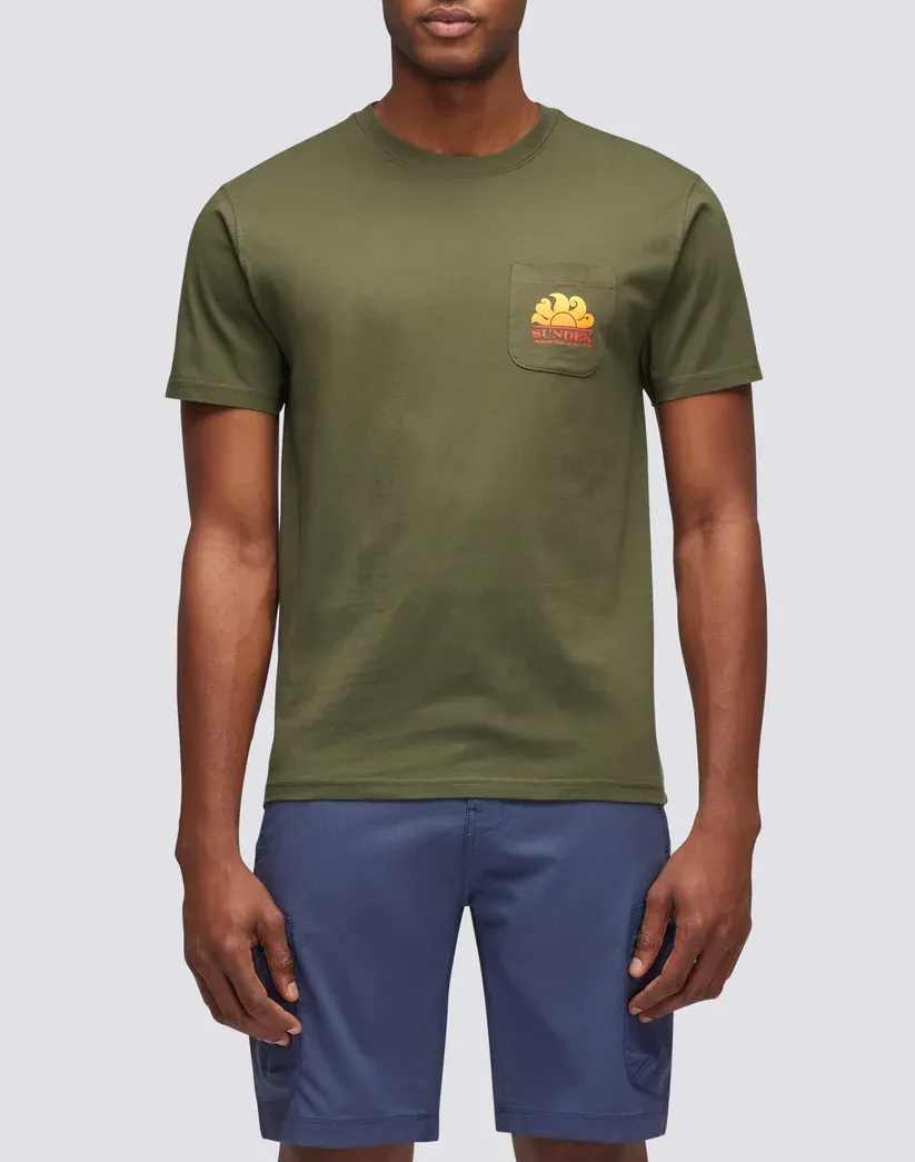 Sundek Men Dark Green New Herbert Crew Neck T-Shirt with Maxi-Logo