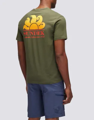 Sundek Men Dark Green New Herbert Crew Neck T-Shirt with Maxi-Logo