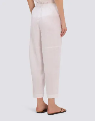 Sundek Women White Linen Long Trousers with Adjustable Elasticated Waistband
