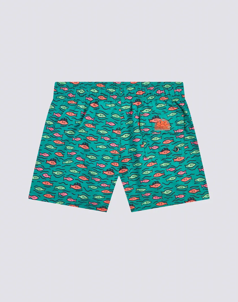 Sundek Boys Crayon Fishball Print Elasticated Waist Short Swimshorts in Recycled Poly