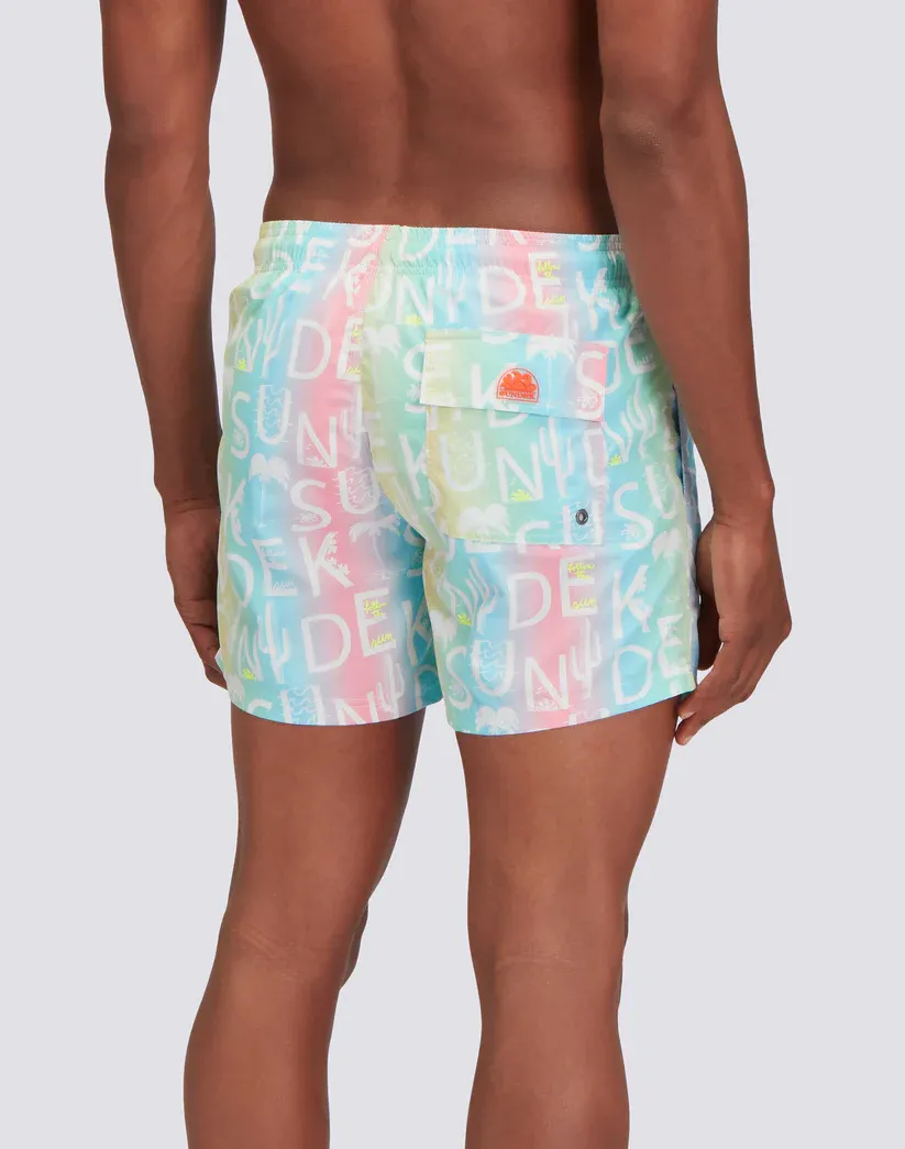 Sundek Men Multicolor Recycled Poly Short Swimshorts with Elastic Waist Summerpay Print