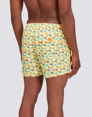 Sundek Men Acid Yellow Recycled Poly Short Swimshorts with Elastic Waist Sundrink Print