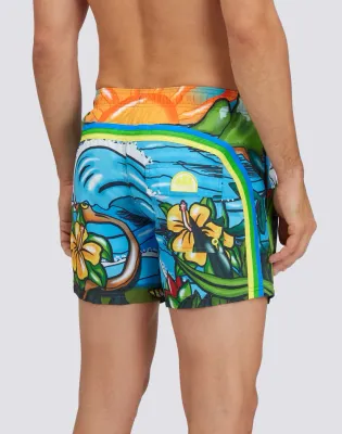 Sundek Men Dino Repreve® Elasticated Waist Short Swimshorts with Pop 2D Print