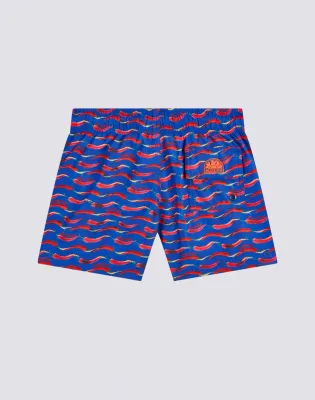 Sundek Boys Electro Blue Recycled Poly Chilino Print Short Elasticated Waist Swimshorts