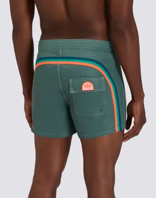 Sundek Men Camo Green Iconic Taffeta Fixed Waist Short Swimsuit