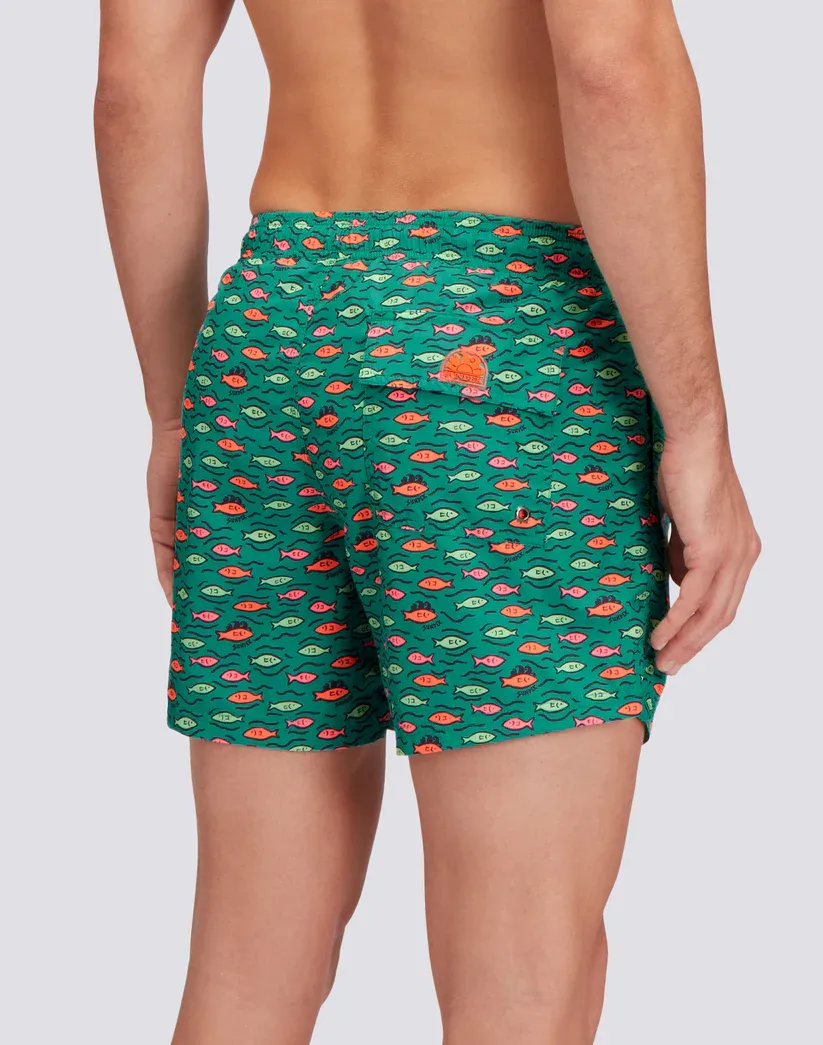 Sundek Men Crayon Recycled Poly Short Swimshorts with Elastic Waist Fishball Print