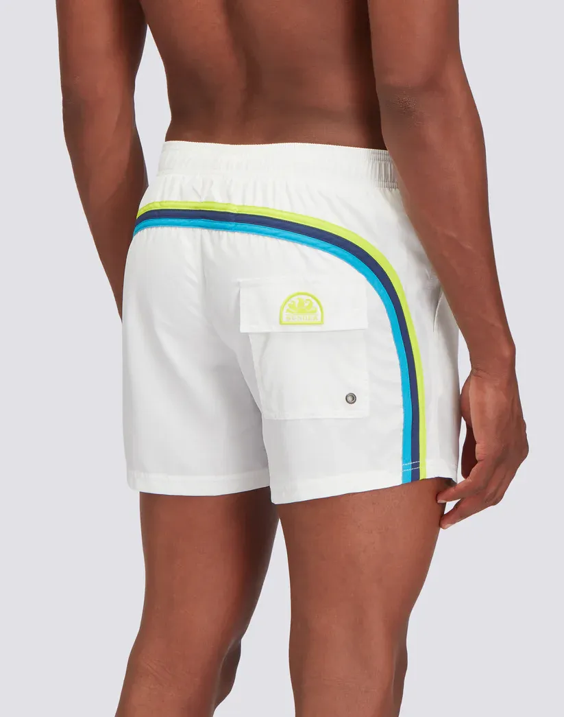 Sundek Men White Repreve® Recycled Polyester Elasticated Waist Short Swimshorts