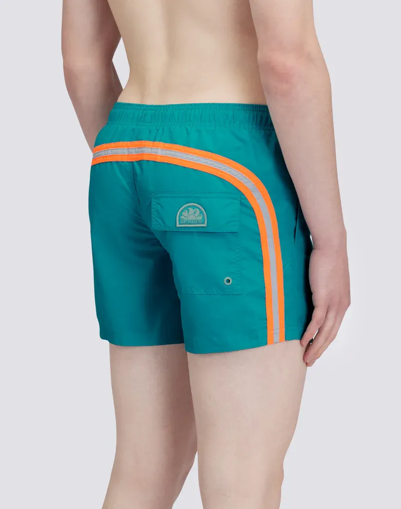 Sundek Men Blue Grass Elasticated Waist Iconic Taffeta Rainbow 2 Colours Short Swimshorts