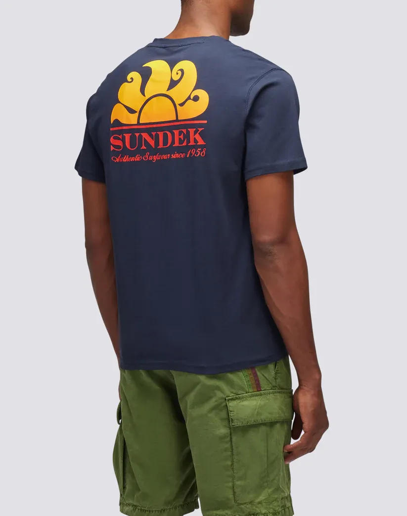 Sundek Men Navy New Herbert Crew Neck T-Shirt with Maxi-Logo