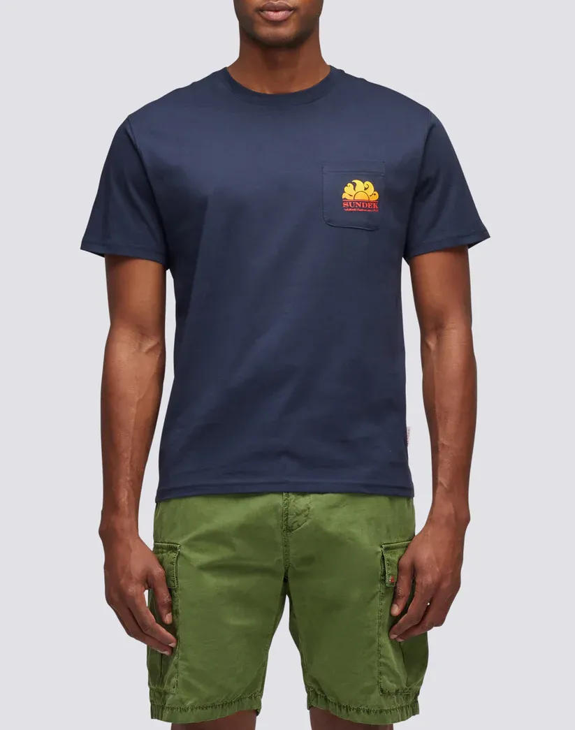 Sundek Men Navy New Herbert Crew Neck T-Shirt with Maxi-Logo