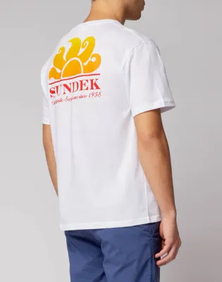 Sundek Men White New Herbert Crew Neck T-Shirt with Maxi-Logo