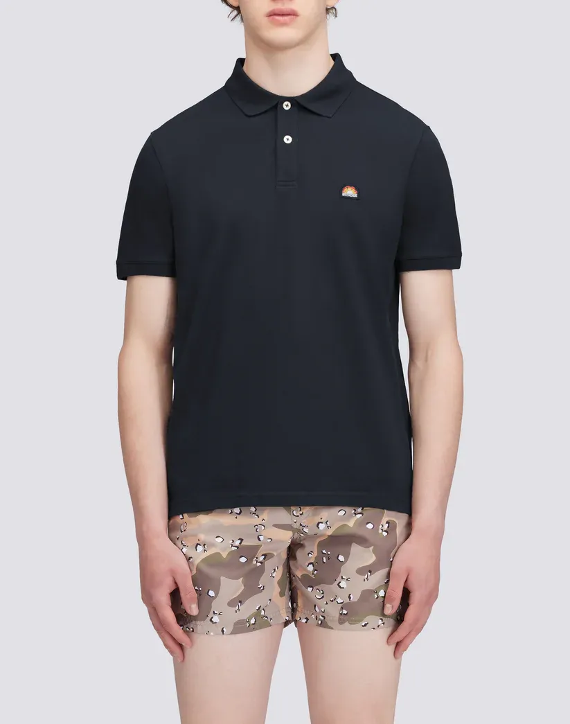 Sundek Men Navy Stretch Piquet Cotton Polo Shirt with Rainbow Patch