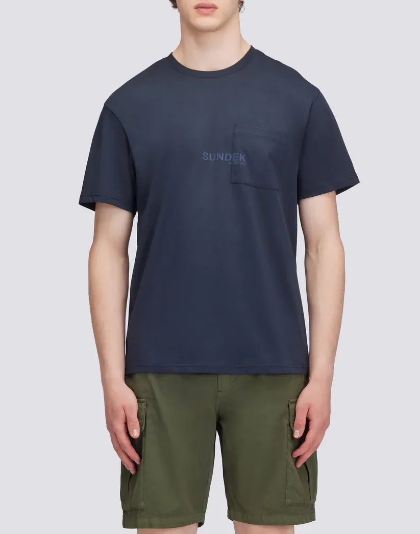 Sundek Men Navy T-Shirt with Pocket and Print