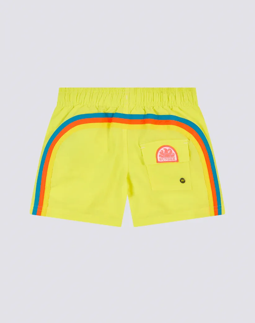 Sundek Boys Acid Yellow Swimshorts Short Elasticated Waist Iconic Taffeta