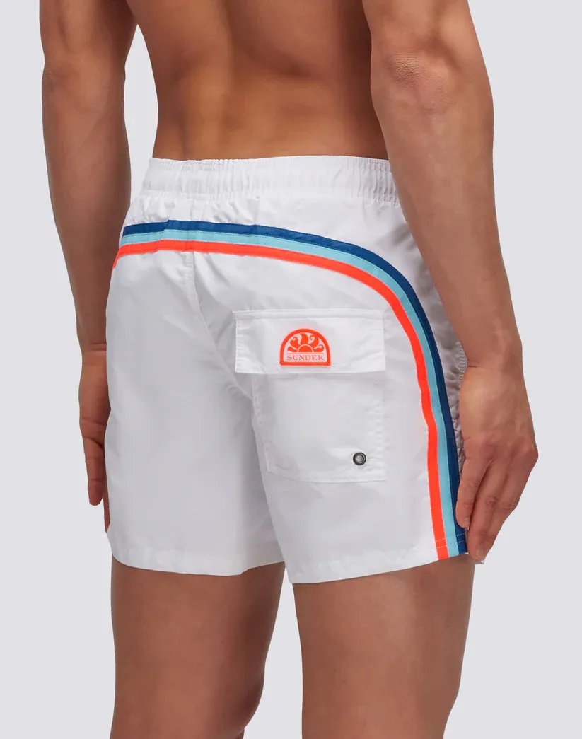 Sundek Men White Iconic Taffeta Short Swim Shorts with an Elasticated Waistband