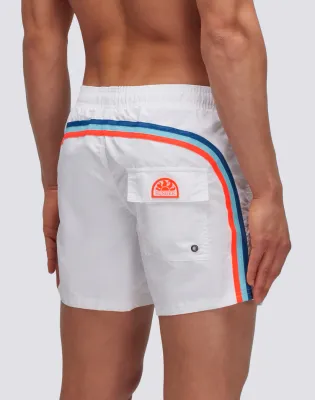 Sundek Men White Iconic Taffeta Short Swim Shorts with an Elasticated Waistband
