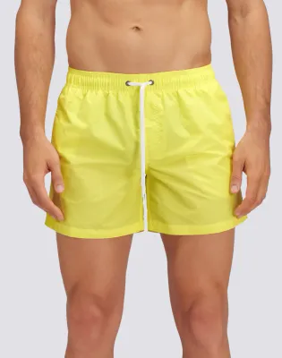 Sundek Men Acid Yellow Iconic Taffeta Short Swim Shorts with an Elasticated Waistband
