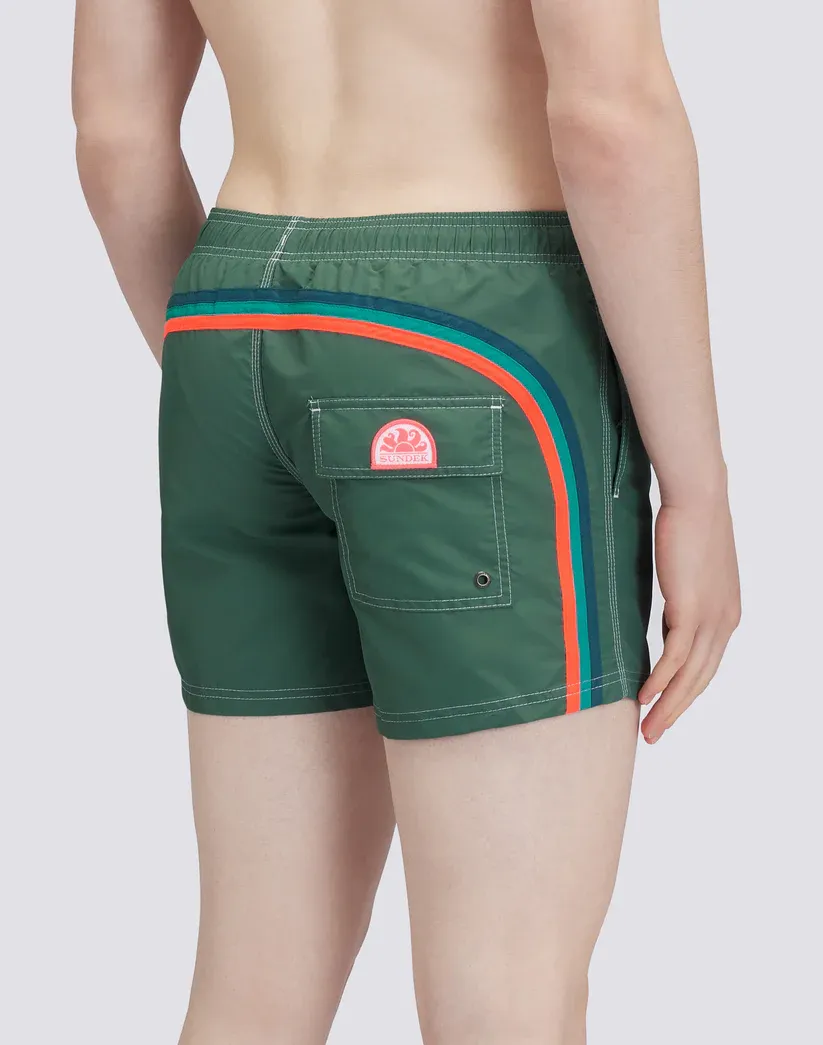 Sundek Men Camo Green Iconic Taffeta Short Swim Shorts with an Elasticated Waistband