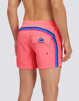 Sundek Men Flamant Rose Iconic Taffeta Short Swim Shorts with an Elasticated Waistband