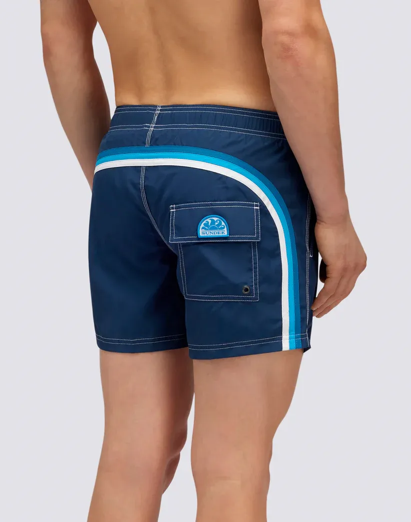 Sundek Men Navy Repreve® Recycled Polyester Elasticated Waist Short Swimshorts