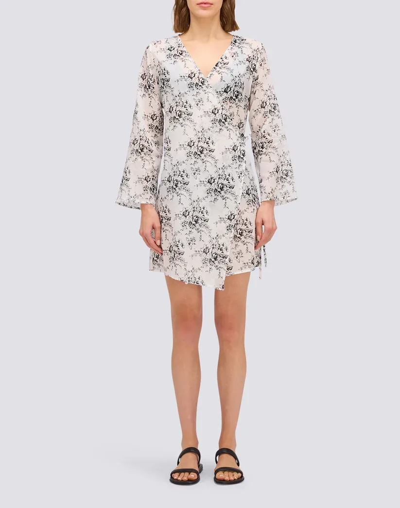 SUNDEK WOMEN ROSE DE JOIE PRINT WRAPOVER DRESS - BLACK