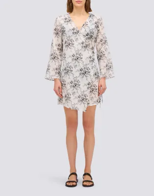 SUNDEK WOMEN ROSE DE JOIE PRINT WRAPOVER DRESS - BLACK