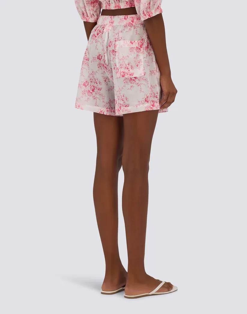 SUNDEK WOMEN'S ELASTICATED WAIST SHORTS WITH ROSE DE JOIE PRINT - PITAYA