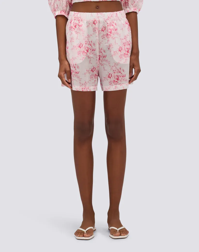 SUNDEK WOMEN'S ELASTICATED WAIST SHORTS WITH ROSE DE JOIE PRINT - PITAYA