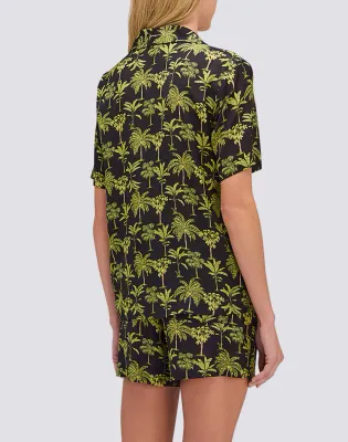 SUNDEK WOMEN'S BOWLING-STYLE SHIRT WITH BOTANIC PRINT - BLACK