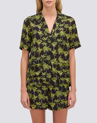 SUNDEK WOMEN'S BOWLING-STYLE SHIRT WITH BOTANIC PRINT - BLACK