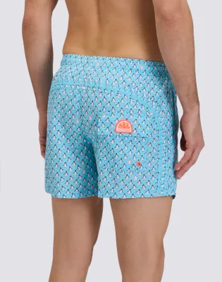 SUNDEK MEN REPREVE® ELASTICATED WAIST SHORT SWIMSHORTS WITH PENGUINS PRINT - LUNAR