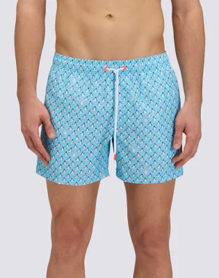 SUNDEK MEN REPREVE® ELASTICATED WAIST SHORT SWIMSHORTS WITH PENGUINS PRINT - LUNAR