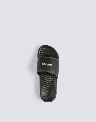 SUNDEK MEN BAND SANDALS WITH CONTRASTING STITCHING - BLACK