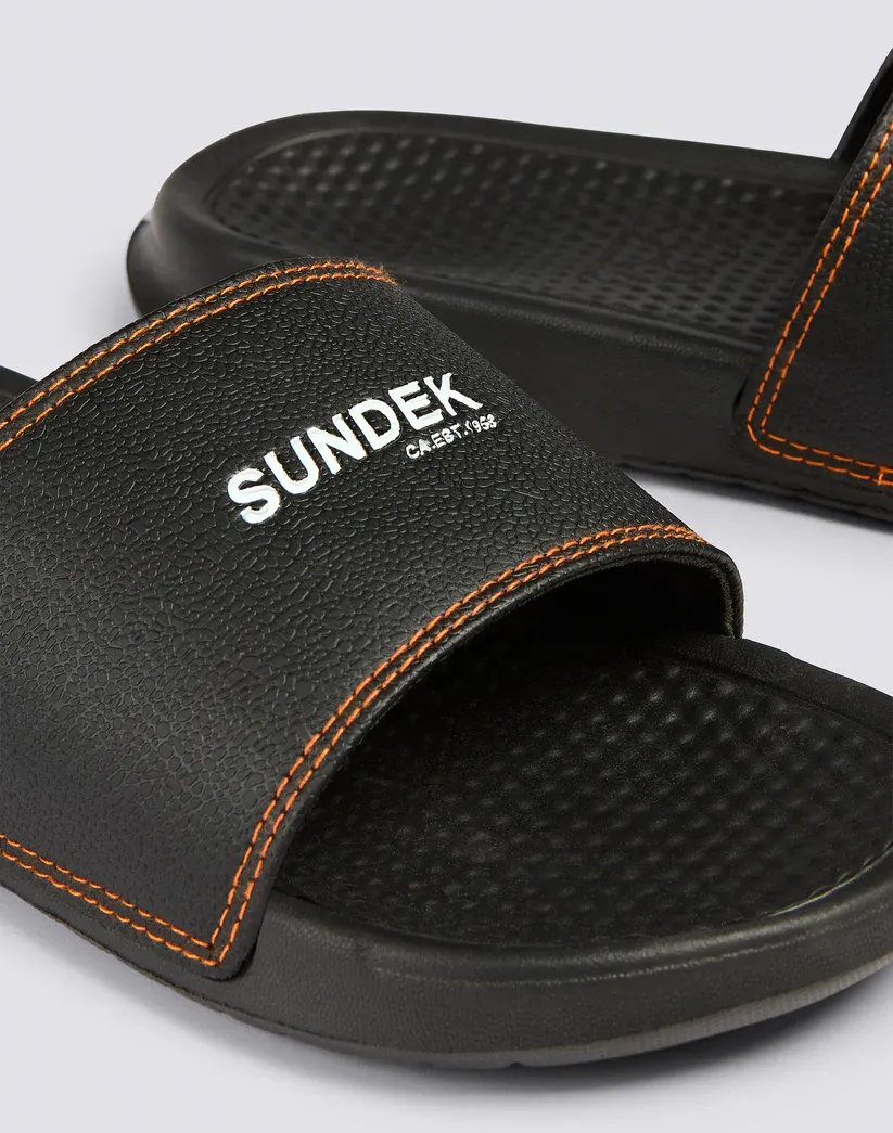 SUNDEK MEN BAND SANDALS WITH CONTRASTING STITCHING - BLACK