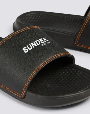SUNDEK MEN BAND SANDALS WITH CONTRASTING STITCHING - BLACK