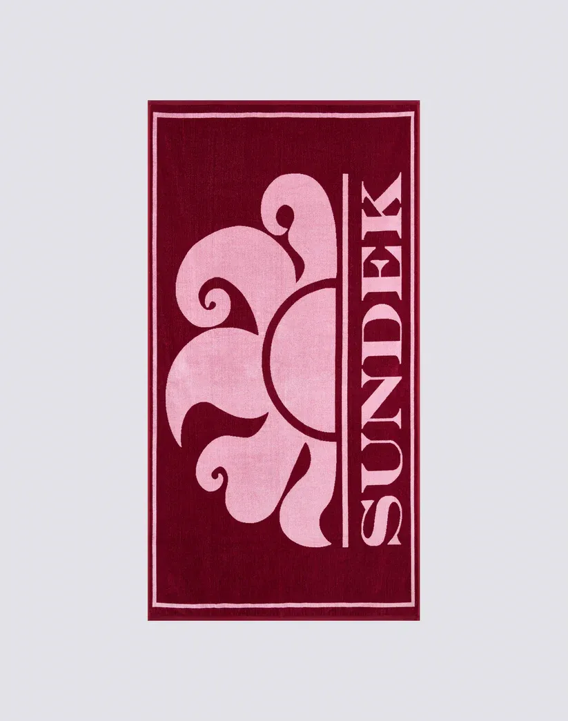 SUNDEK MEN JACQUARD TERRY TOWEL WITH MAXI LOGO - DEEP SCARLET