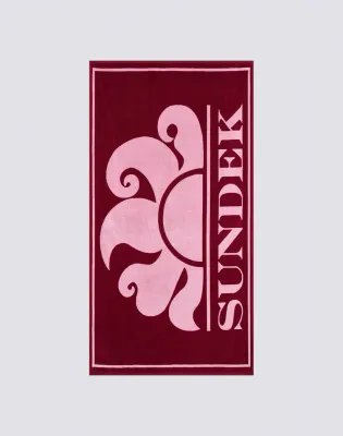 SUNDEK MEN JACQUARD TERRY TOWEL WITH MAXI LOGO - DEEP SCARLET