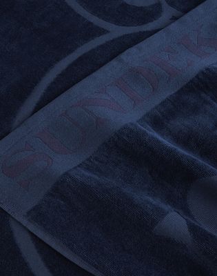 SUNDEK MEN JACQUARD BEACH TOWEL WITH LOGO - NAVY