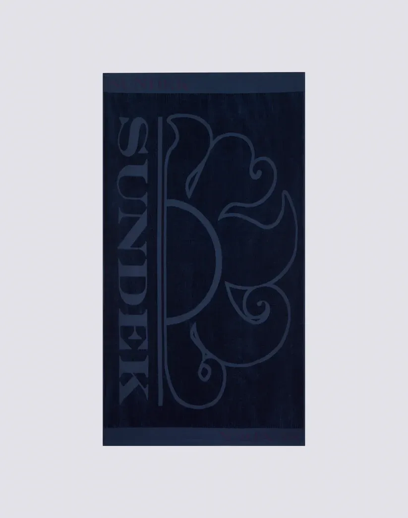 SUNDEK MEN JACQUARD BEACH TOWEL WITH LOGO - NAVY