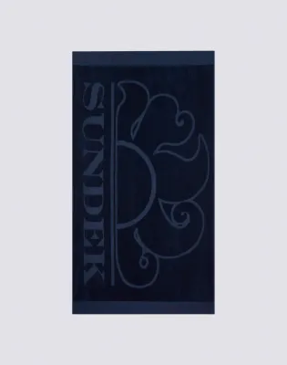 SUNDEK MEN JACQUARD BEACH TOWEL WITH LOGO - NAVY