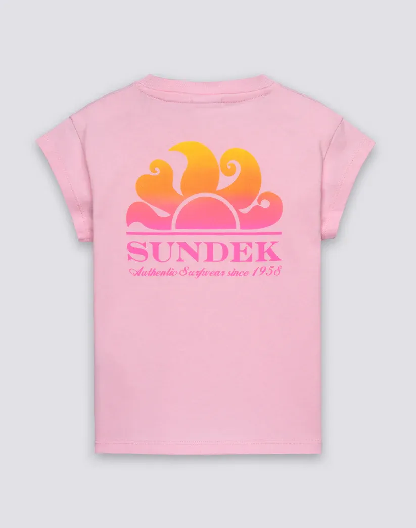 SUNDEK GIRLS' T-SHIRT WITH GRADIENT LOGO - QUARTZ PINK