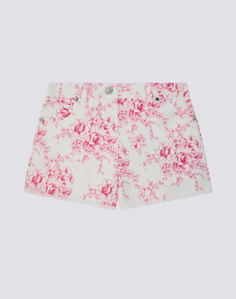 SUNDEK GIRL'S RAW-HEDGED SHORTS IN COTTON BULL WITH ROSE DE JOIE PRINT