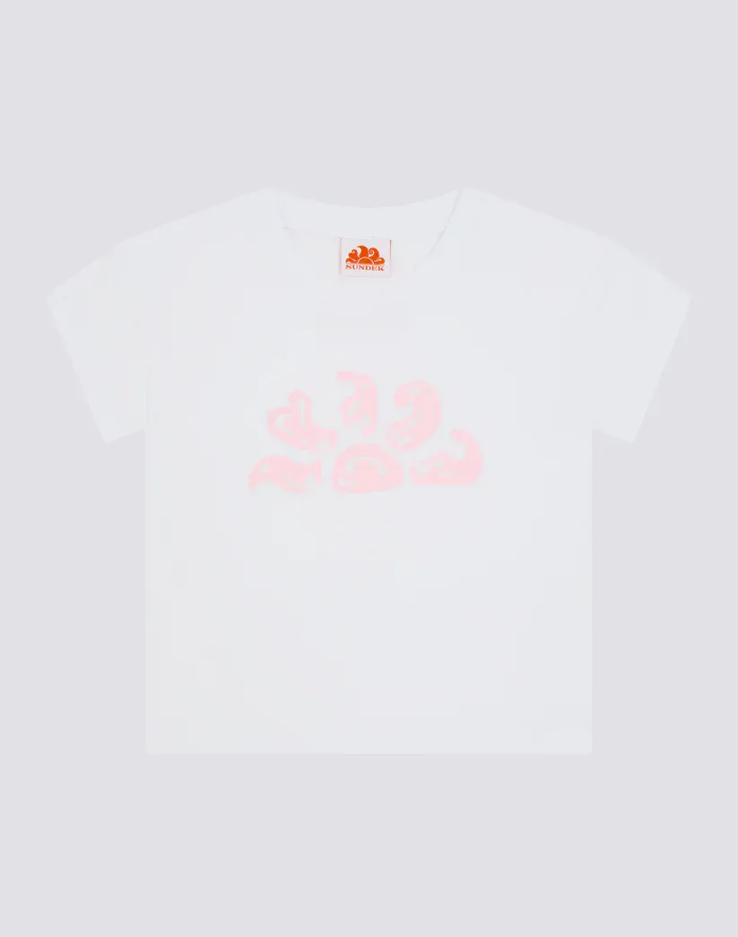 SUNDEK GIRLS' COMFORT T-SHIRT WITH MULTILOGO PRINT ON THE BACK - WHITE