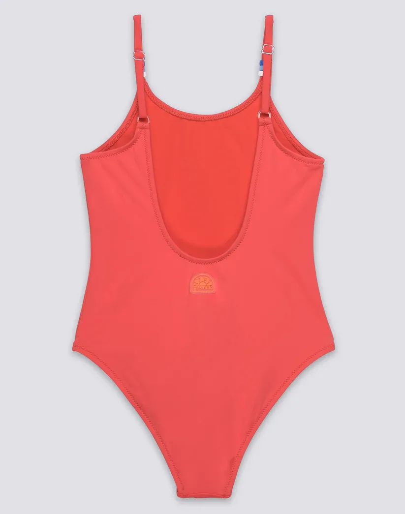 SUNDEK GIRLS' ONE-PIECE SWIMSUIT WITH BEADS - RED CORAL