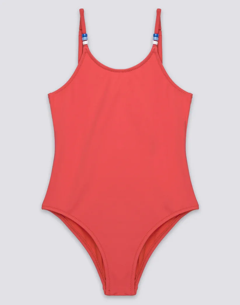 SUNDEK GIRLS' ONE-PIECE SWIMSUIT WITH BEADS - RED CORAL