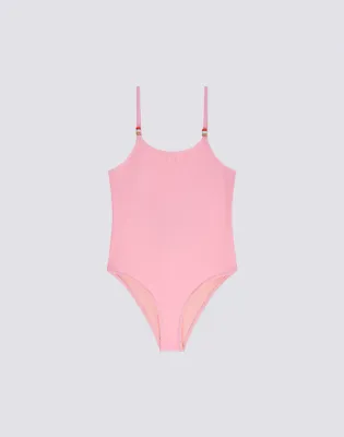 SUNDEK GIRLS' ONE-PIECE SWIMSUIT WITH BEADS - QUARTZ PINK